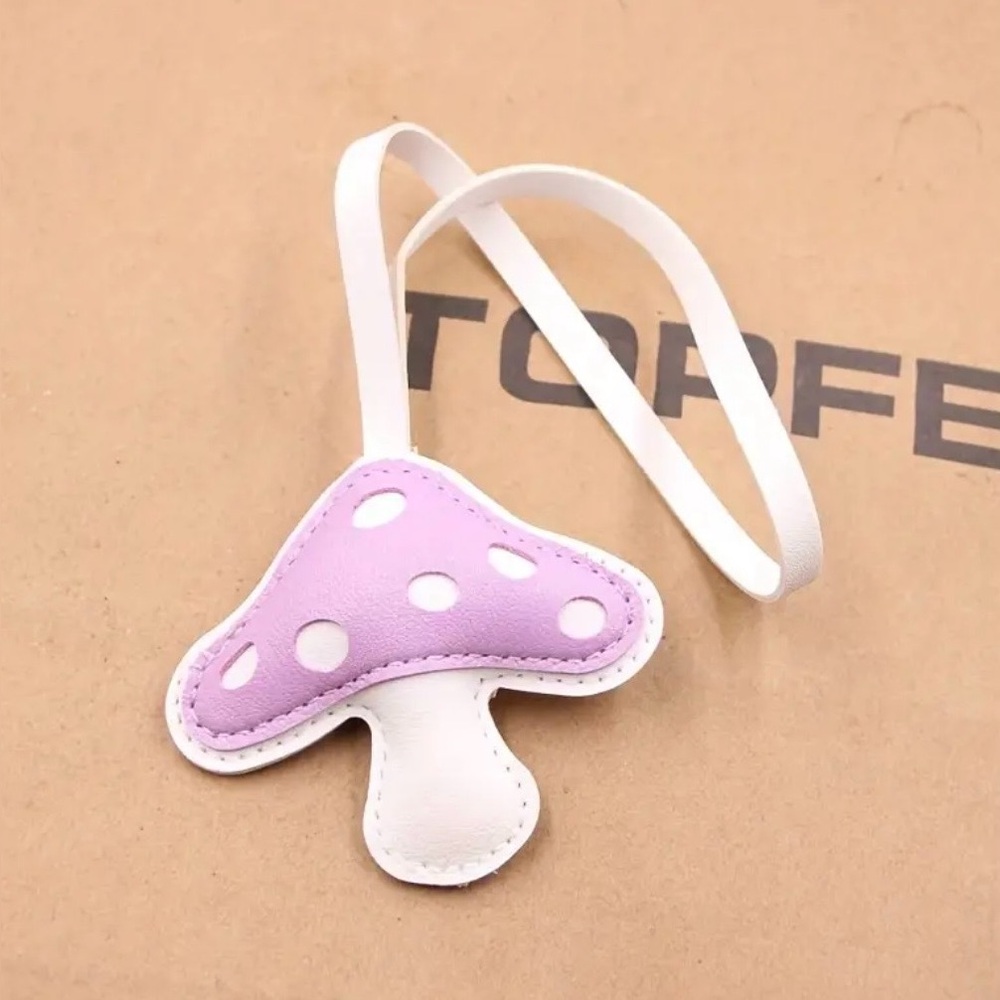 Mushroom Bag Charm Keychain Pink & White, NEW